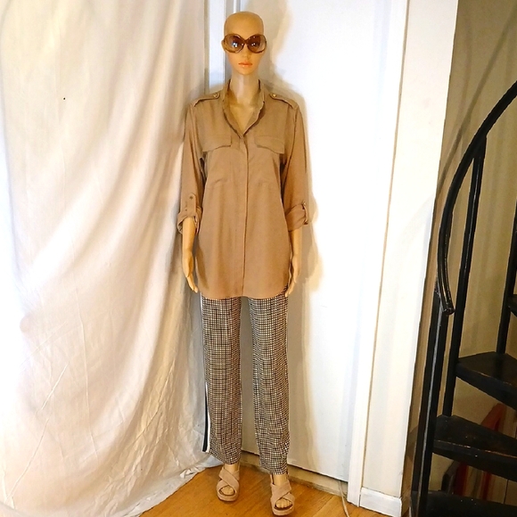 NWOT Michael Kors Black, White, And Tan Check Pants. - Picture 1 of 12